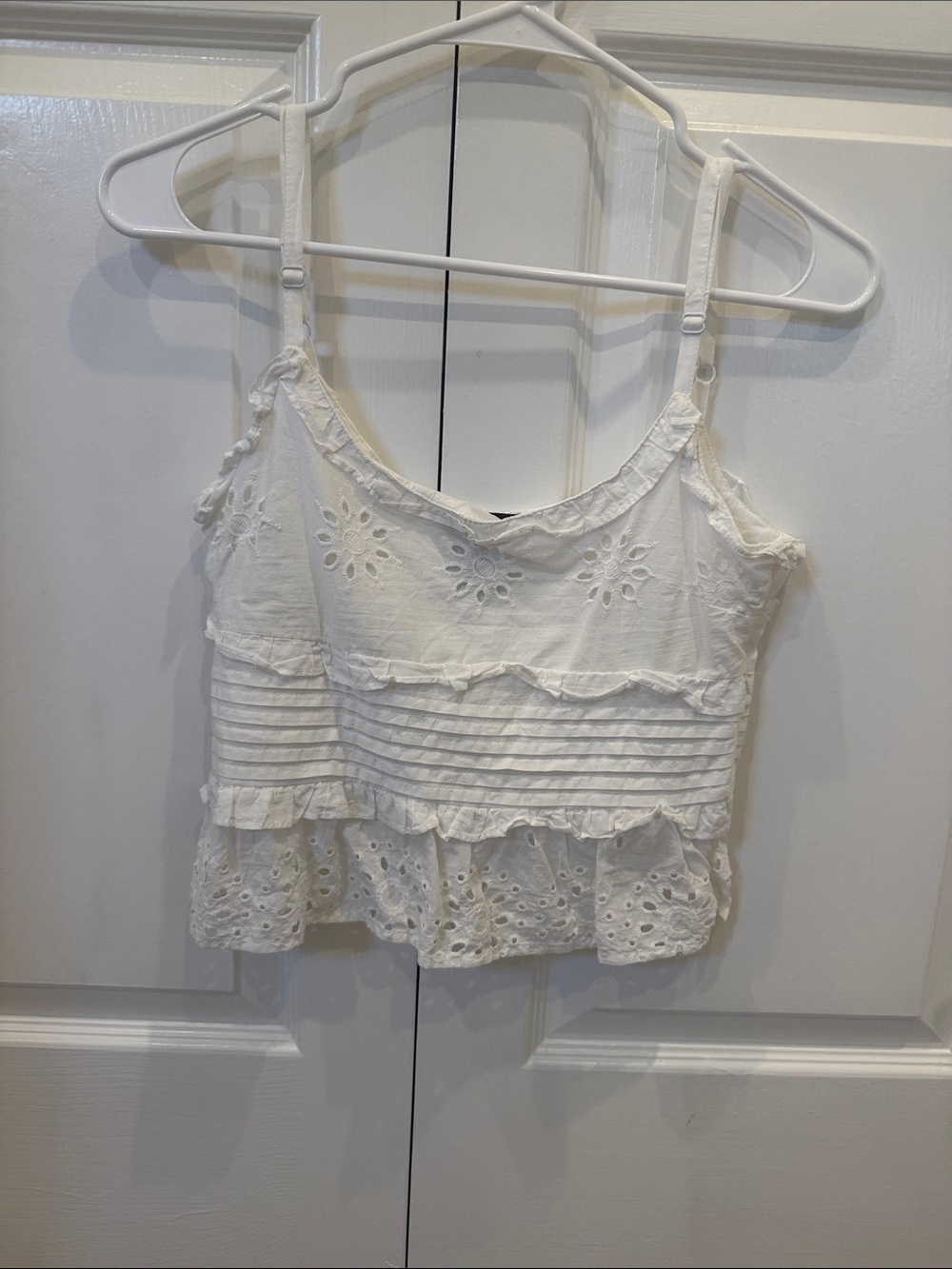 Aqua White Eyelet Ruffle Camisole Top